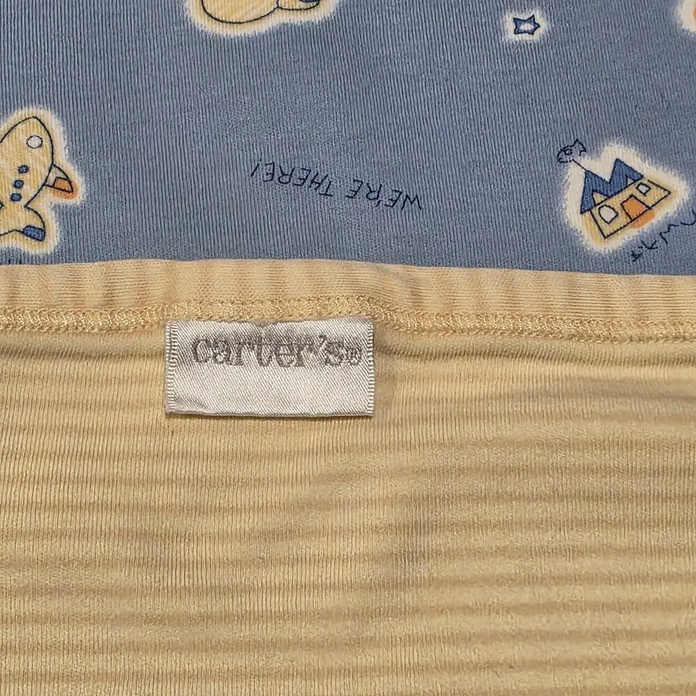 Carter's Vintage EMU Namae Blue Dog Airplane Baby Blanket Blue Yellow 28 X 34